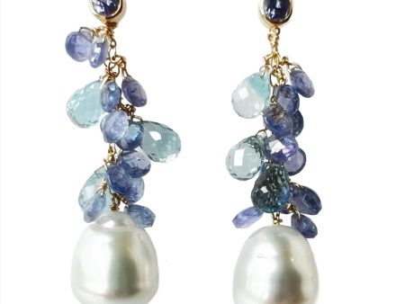 White Baroque South Sea Pearls with Tanzanites and Blue Topaz Online now