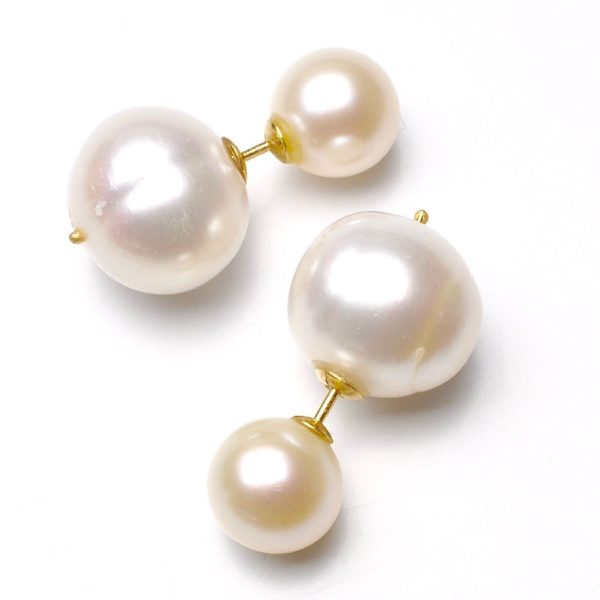 White on White South Sea and Freshwater Double Post Pearls For Cheap