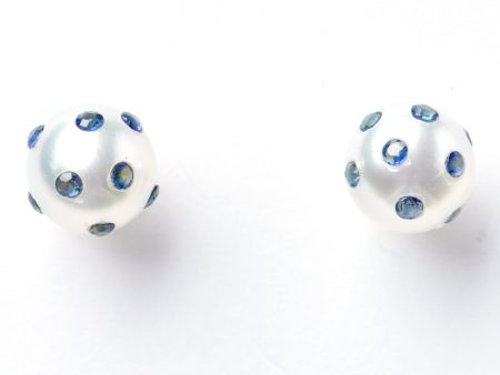 White South Sea Pearl Constellation Earrings with Blue Sapphires For Cheap