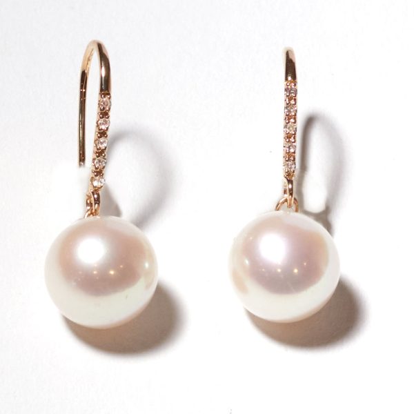 White South Sea Pearls and Gold and Diamond Earring Cheap