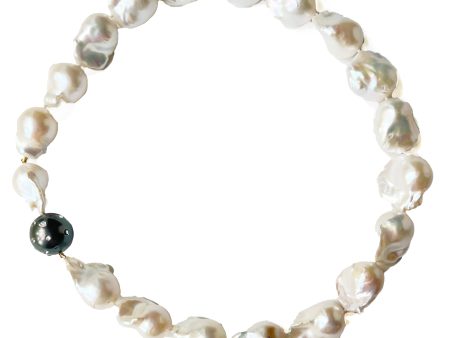 White Baroque Pearl Choker with Tahitian Pearl and White Sapphire Gemstone Clasp Online