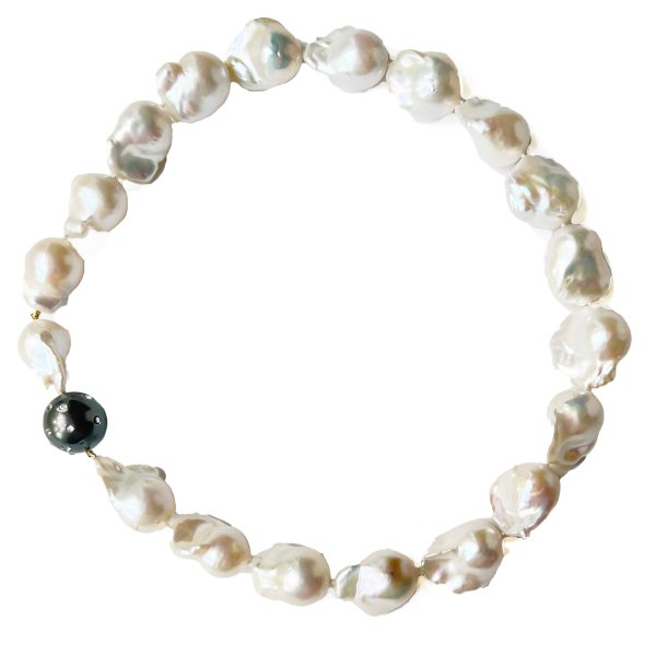 White Baroque Pearl Choker with Tahitian Pearl and White Sapphire Gemstone Clasp Online