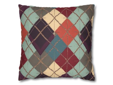 Vintage Harvest Argyle Faux Suede Square Pillowcase - EmpressKorea Supply